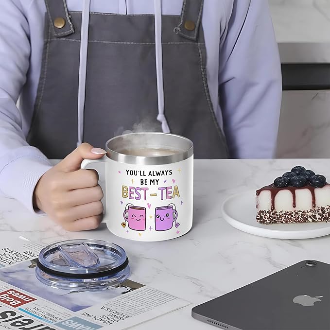 Gossby Bestie Gift for Women - 14oz BEST-TEA Insulated Tumbler Mug - Friend Tumbler Mug for Woman - Christmas, Birthday, Friendship Gift for Best Friend - Bestie Cup with Lid, Straw