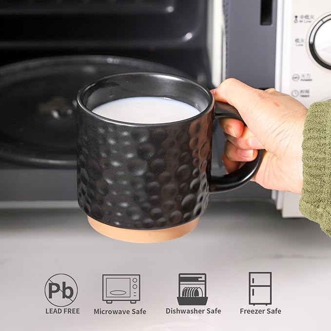 Nihow Ceramic Coffee Mug Set of 4, 16OZ Stackable Coffee Mug Set with Stainless Stand,Large Cup Set for Cappuccino,Tea,Hot/Cold Drinks,Dishwasher & Microwave Safe,Mixing Color