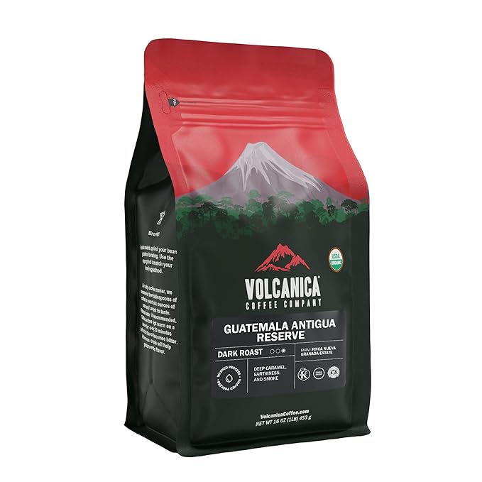 VOLCANICA COFFEE COMPANY Guatemala Antigua Coffee, Reserve, Dark Roast, Whole Bean, Fresh Roasted, 16-ounce