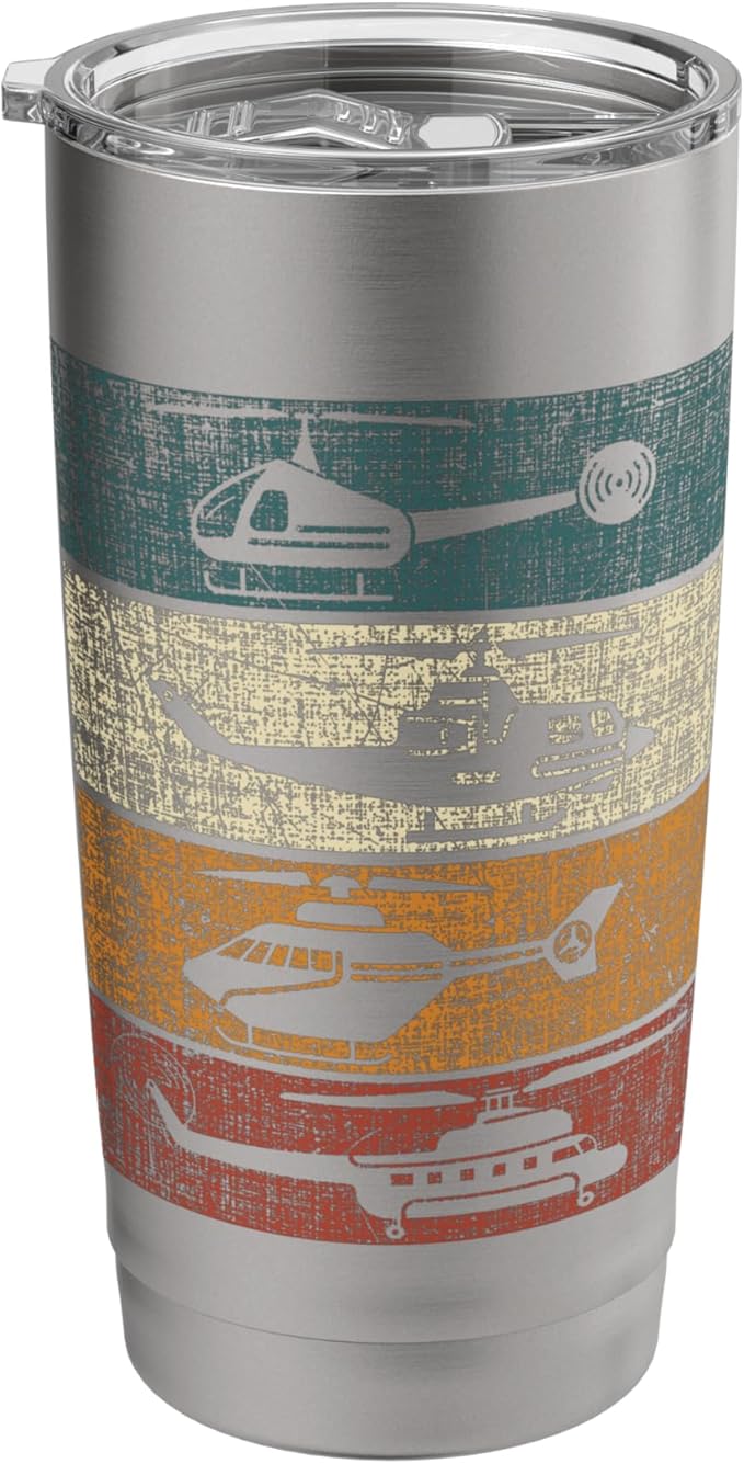 Retro Helicopter Pilot Vintage Aviation Stainless Steel Insulated Tumbler