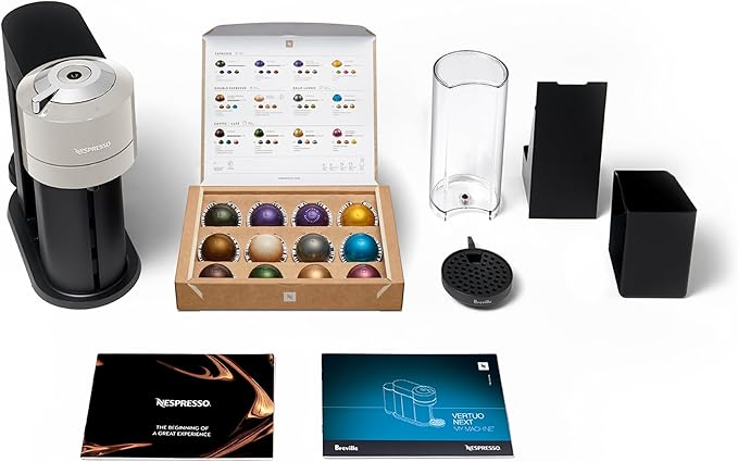 Nespresso Vertuo Next Coffee and Espresso Maker by Breville, with Aeroccino Milk Frother, Light Grey