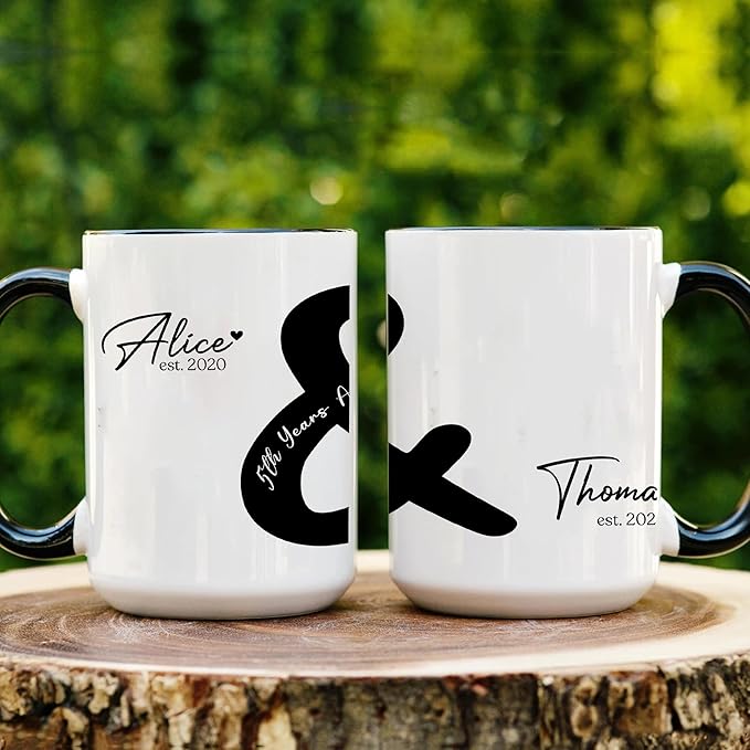 Personalized Mr and Mrs Coffee Mug Set – Custom Couple Anniversary Mug with Names and Dates – Unique Wedding, Engagement, or Valentine’s Day Present for Husband and Wife