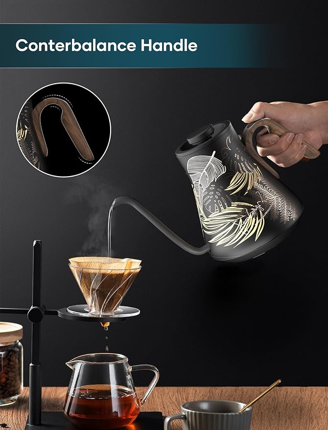 Electric Kettle, Gooseneck Electric Kettle, ±1℉ Precise Temperature Control, Stainless Steel Interior, Quick Heating for Pour Over Coffee, Tea & Boiling Water, 0.9L (Artist)