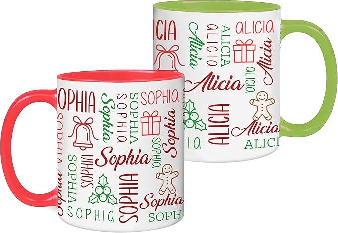 Personalized Funny Christmas Hot Cocoa Mug – Custom Holiday Coffee Cup with Festive Name Pattern – Santa Gift, Unique White Elephant Exchange Present, Gag Gift Ceramic Mug