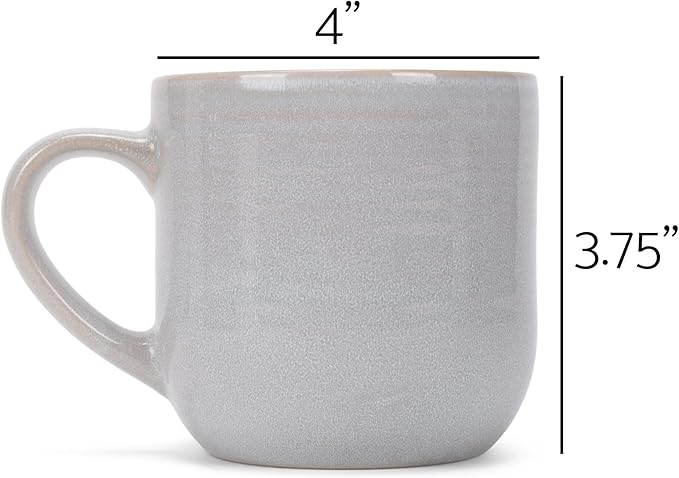 Elanze Designs Glossy Reactive Glaze Large 17 Fluid Ounce Everyday Kitchen Food Grade Ceramic Stoneware Coffee Mug Cup with Comfort Curved Handles, Set of 4, Pale Grey