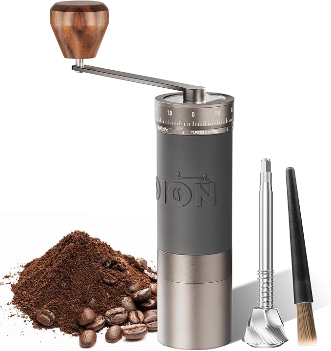 L6 Manual Coffee Grinder with Straight Handle, Hand Coffee Grinder for Espresso, Moka, Drip, French Press with External Adjustment Ring, Precision-Consistent Stainless Steel Conical Burr