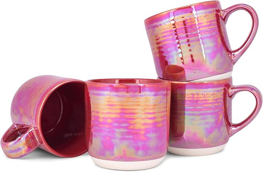 Elanze Designs Glossy Reactive Glaze Large 17 Fluid Ounce Everyday Kitchen Food Grade Ceramic Stoneware Coffee Mug Cup with Comfort Curved Handles, Set of 4, Red