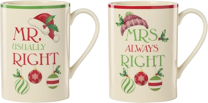 Lenox 898265 Mr. & Mrs. 2-Piece Set of Festive Mugs, Service For 2, Christmas, Drinkware Set, Holiday Glasses