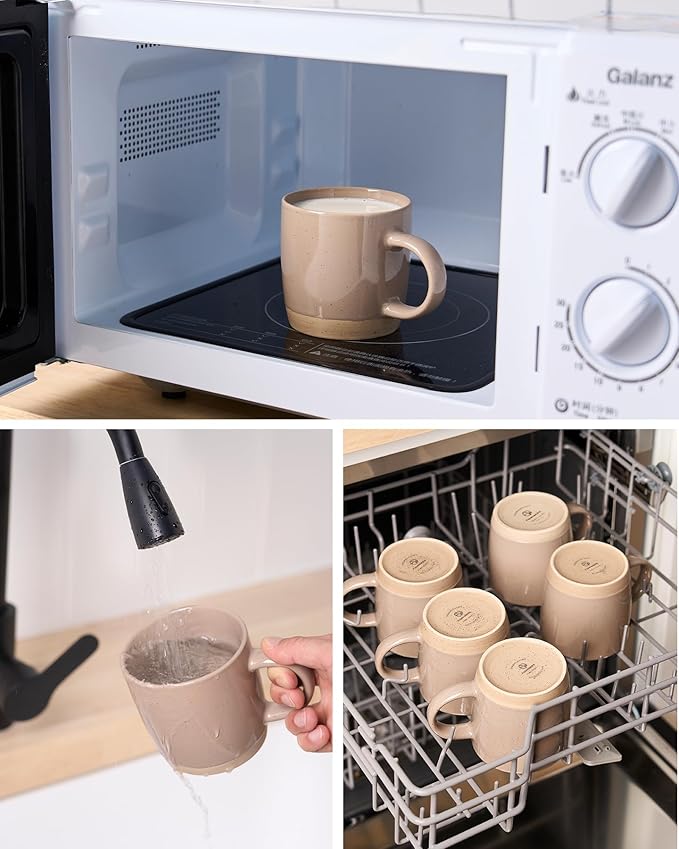 famiware Coffee Mugs for 6, 12 oz Mug Set, Dringking Cup with Handle for Coffee, Tea, Cocoa, Milk, Milkyway serise, Cinnamon Brown