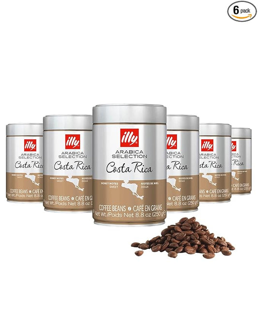 illy Whole Bean Coffee, Costa Rica Single Origin Medium Roast, 100% Arabica, Premium Italian Coffee, Ideal for Espresso, Drip, Moka and French Press Brewing, 8.8oz, 6 Pack