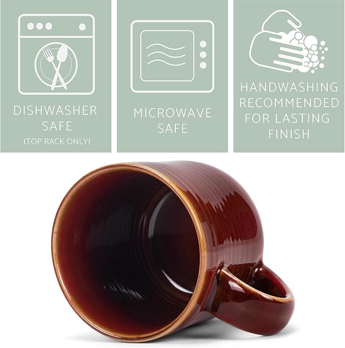 Elanze Designs Glossy Reactive Glaze Large 17 Fluid Ounce Everyday Kitchen Food Grade Ceramic Stoneware Coffee Mug Cup with Comfort Curved Handles, Set of 4, Burnt Auburn Red