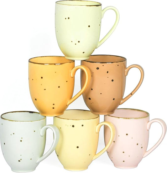 Coffee Mugs Set Of 6, 14 Oz Large Handle Heavy Duty Cups - Microwave Dishwasher Safe - Latte, Cappuccino, Tea, Cocoa, Mocha - Men, Women, Home Office Daily Use, Blossom Assorted Colors