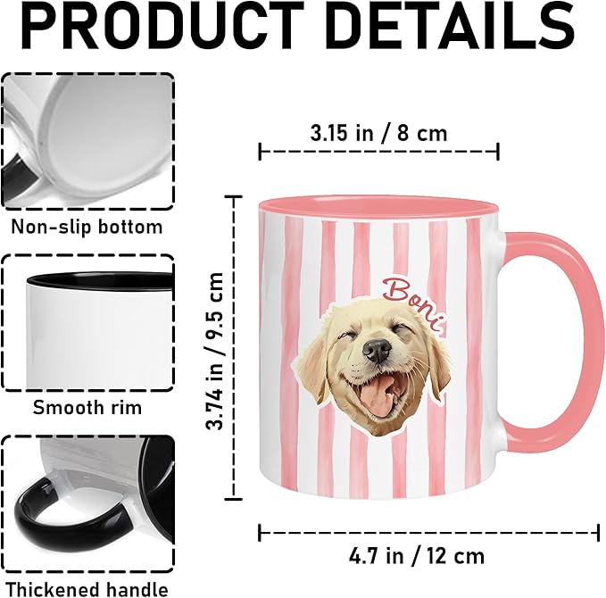 Personalized Dog Mug With Photo And Name Custom Dog Cat Coffee Mug Cute Striped Design Gift For Pet Lovers Women Men Pet Owners Mom Dad Personalized Coffee Cup For Daily Drinkware