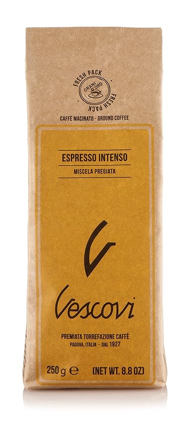 V Vescovi Espresso Intenso | Premium Italian Ground Espresso | Medium Roast | For Moka and Espresso Machines | 8.8oz/250g