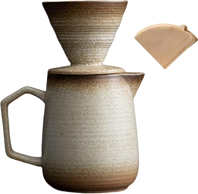 Pour Over Coffee Maker,Ceramic Coffee Maker With 100 pcs Paper Filter，16oz/480ml Pour Over Coffee Dripper (Off White)