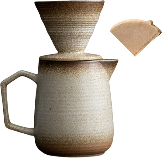 Pour Over Coffee Maker,Ceramic Coffee Maker With 100 pcs Paper Filter，16oz/480ml Pour Over Coffee Dripper (Off White)