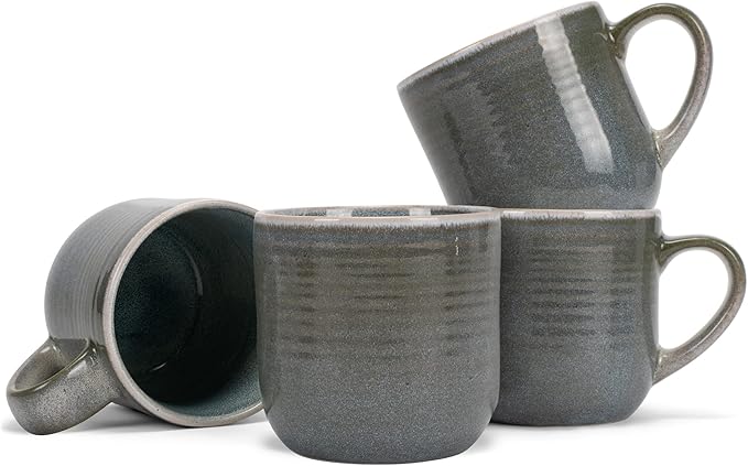 Elanze Designs Glossy Reactive Glaze Large 17 Fluid Ounce Everyday Kitchen Food Grade Ceramic Stoneware Coffee Mug Cup with Comfort Curved Handles, Set of 4, Ocean Teal Blue