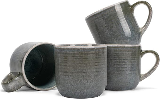 Elanze Designs Glossy Reactive Glaze Large 17 Fluid Ounce Everyday Kitchen Food Grade Ceramic Stoneware Coffee Mug Cup with Comfort Curved Handles, Set of 4, Ocean Teal Blue