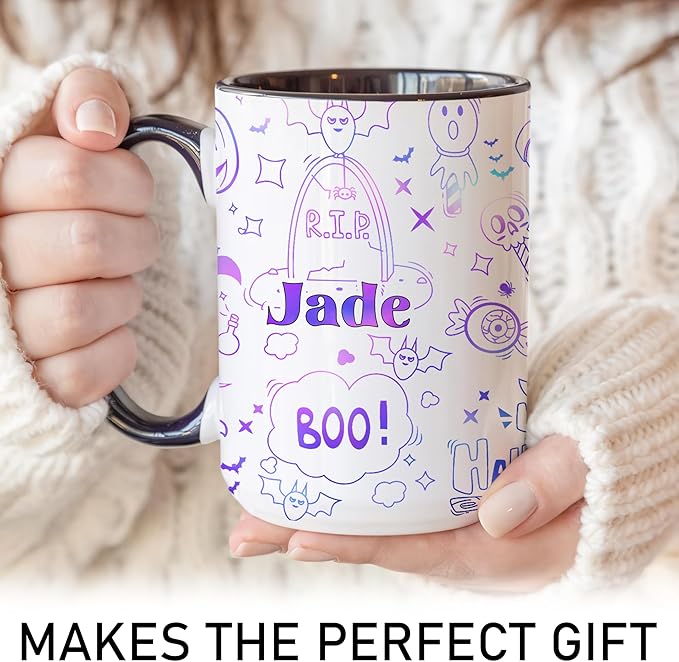 Personalized Halloween Mug 2025 – Cute Doodle Coffee Cup With Name – Fun Gift For Kids - Friends - Teens - Halloween - Birthday - Christmas