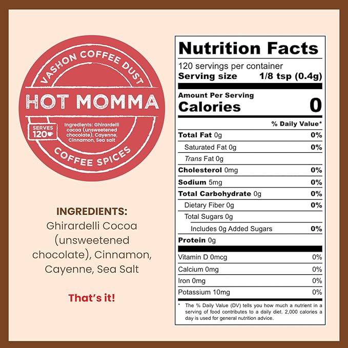 Coffee Dust Flavoring Powder, Hot Momma (120 Servings) – All Natural Coffee Syrup Alternative, Adds Aroma, Taste & Wellness to Drinks, Tea & Foods