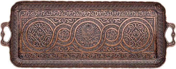 Alisveristime Turkish Coffee Set for Two - Authentic Ottoman Style Cups, Saucers, and Serving Tray with Lale Motifs (Acur) (Copper)