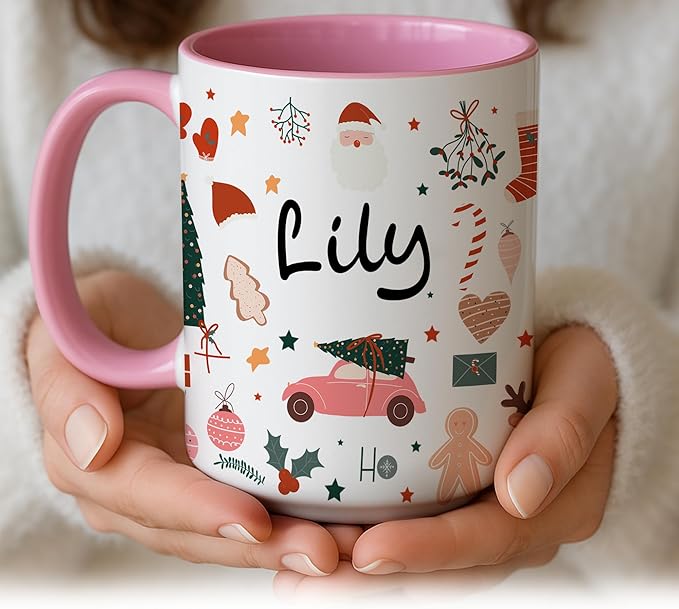 Personalized Funny Christmas Hot Cocoa Mug – Santa Gift, Unique White Elephant Exchange Present – Custom Holiday Coffee Cup with Name, Ceramic Gag Gift for Friends, Mom, Dad, or Coworkers