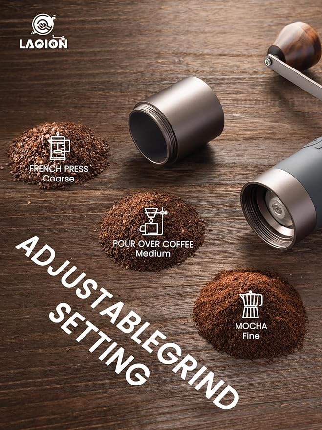 L6 Manual Coffee Grinder with Straight Handle, Hand Coffee Grinder for Espresso, Moka, Drip, French Press with External Adjustment Ring, Precision-Consistent Stainless Steel Conical Burr