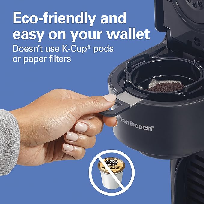 Hamilton Beach The Scoop Single Serve Coffee Maker & Fast Grounds Brewer for 8-14oz. Cups, Brews in Minutes, Black (47620), Next Gen