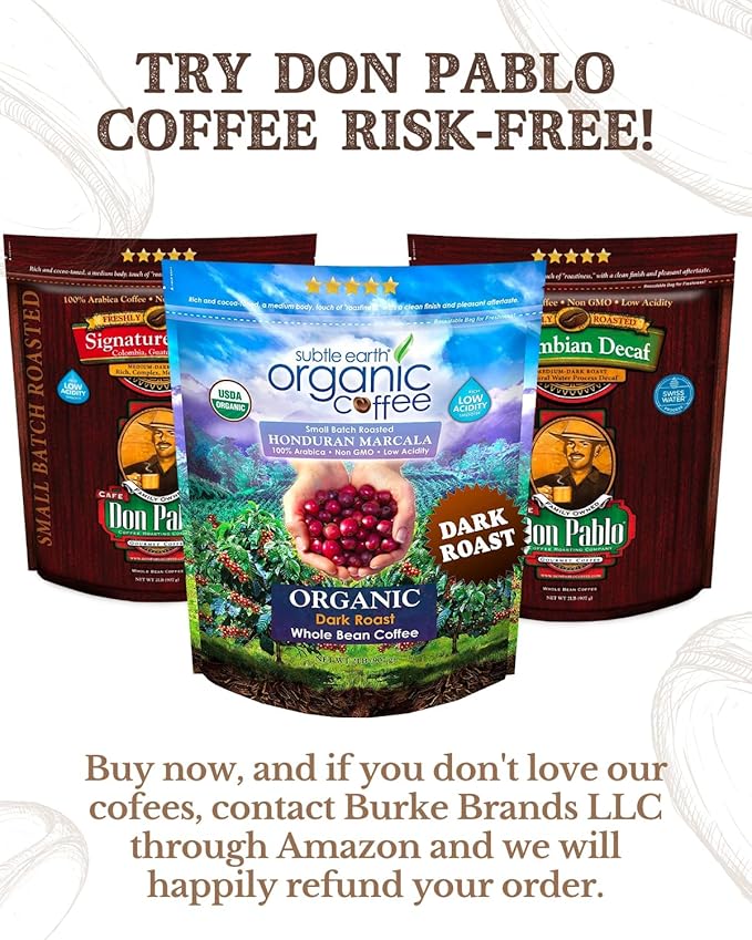 2LB Subtle Earth Organic Coffee - Dark Roast - Whole Bean Coffee - 100% Arabica Beans - Low Acidity and Non-GMO - 2lb bag