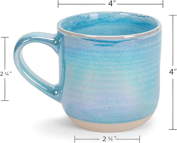 Elanze Designs Glossy Reactive Glaze Large 17 Fluid Ounce Everyday Kitchen Food Grade Ceramic Stoneware Coffee Mug Cup with Comfort Curved Handles, Set of 4, Blue