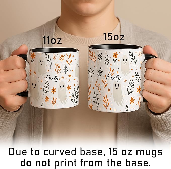 Halloween Coffee Mug Cute Ghost Floral Birthday Halloween Thanksgiving Christmas Gift For Kids Friends Girls Custom Name Ceramic Cup
