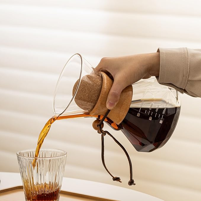 Pour Over Coffee Maker With Wood Sleeve，20oz/600mlPour Over Coffee Dripper,Pour Over Coffee Maker Set With Cork Stopper (20oz/600ml)