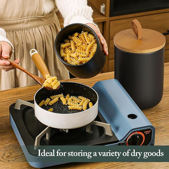 Kitchen Canisters Set of 2 Large with Top Handle, Canisters Sets for The Kitchen, Airtight Kitchen Canisters for Countertop, Modern Ceramic Jar with Wooden Lid for Coffee Flour