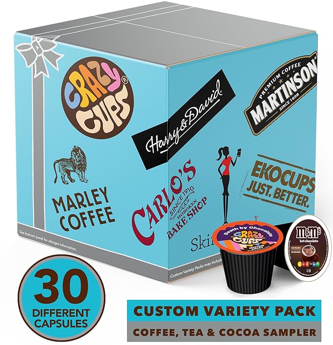 Variety Pack of Coffee, Tea, Hot Chocolate and Cappuccino, Sampler of Single Serve Coffee, Tea, Hot Cocoa and Cappuccino Pods for Keurig K Cups Machines, 30 Pack - No Duplicates