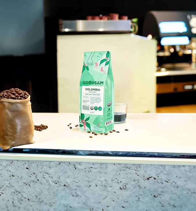 GoodSAM - Organic Colombian Ground Coffee, Medium Roast 2lb – Single Origin Arabica Beans, Smooth & Balanced Flavor - Supporting Small Family Farmers, Regenerative & Direct Trade