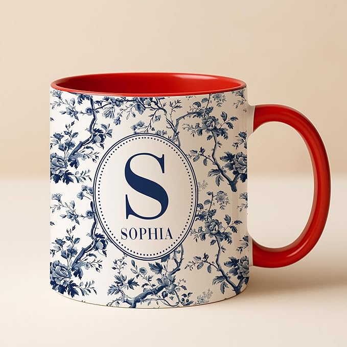 Personalized Best Friend Mug - Custom Photo and Name - Blue Floral Chinoiserie Design - Besties Birthday Gift - Gift for Besties - Custom Best Friend Coffee Cup