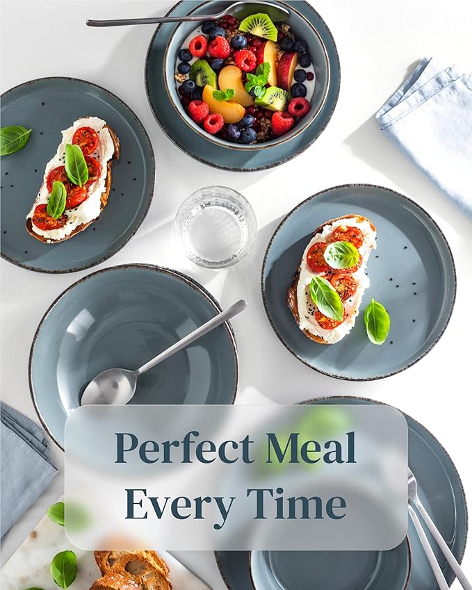 Stoneware coffee mugs set 2 pcs – 14.5 oz rustic blue ceramic coffee cups – Dishwasher and microwave safe – Stylish modern mug set – Dinner service Pure Living