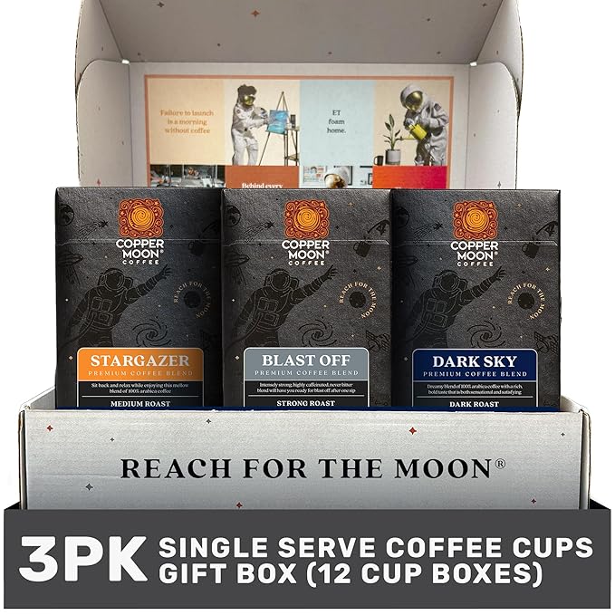 Copper Moon Single Serve Coffee Pods for Keurig K-Cup Brewers, Medium, Strong and Dark Roast, Variety Pack Gift Box with Stargazer, Blast Off and Dark Sky Blend, 36 Count