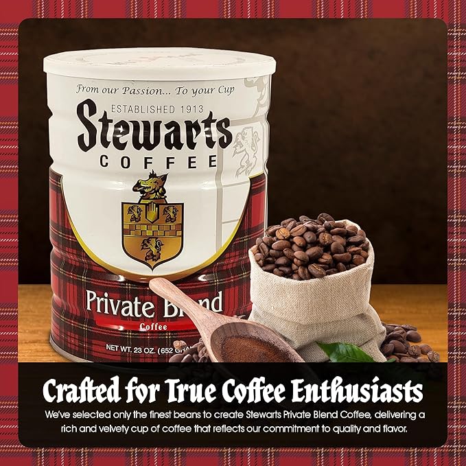 Stewarts Private Blend Medium Roast Ground Coffee - Classic Rich, Smooth & Full-Bodied Flavor Gourmet Coffee Grounds - Great for Hot, Cold Brew, Morning Breakfast, Cafe & More (23oz, Pack of 6 Cans)
