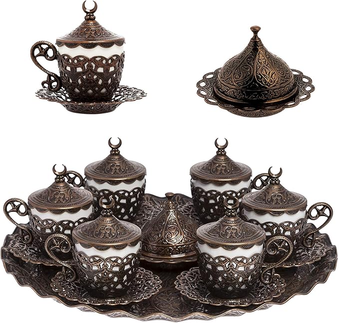 Alisveristime 27 Pc Turkish Greek Arabic Coffee Espresso Cup Saucer Set (Gelincik) (Copper)