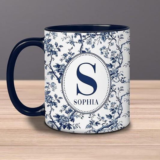 Personalized Best Friend Mug - Custom Photo and Name - Blue Floral Chinoiserie Design - Besties Birthday Gift - Gift for Besties - Custom Best Friend Coffee Cup