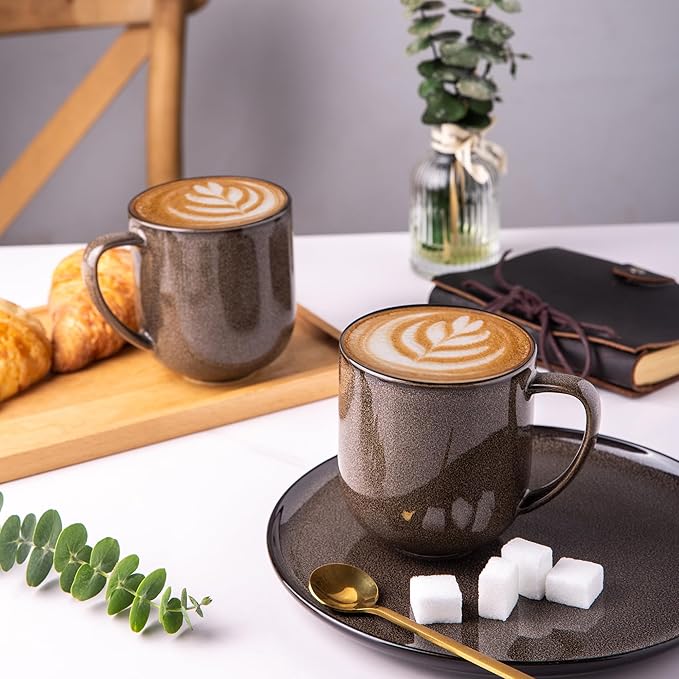 LERATIO 12OZ Ceramic Coffee Mugs Set of 6, Large Porcelain Coffee Cups With Large Handle For Latte,Cappuccino,Milk,Cocoa,|Dishwasher&Microwave Safe Mug Sets,Ideal for Man,Woman,Dad, Mom-Coffee