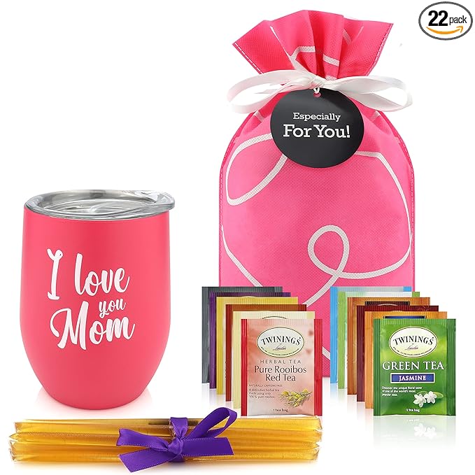 Gifts For Mom - Tea Lovers Gift Basket, Set Includes Temperature Retention Cup 12 Special Blend Teabags & Honey Presented in Beautiful Gift Bag For Mothers Day, Birthday, Get Well, Thinking of You Care Package