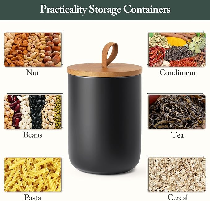 Kitchen Canisters Set of 2 Large with Top Handle, Canisters Sets for The Kitchen, Airtight Kitchen Canisters for Countertop, Modern Ceramic Jar with Wooden Lid for Coffee Flour