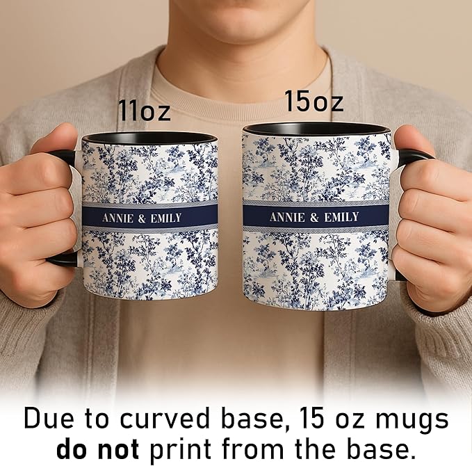 Personalized Best Friend Mug – Custom Name Floral Design, Birthday, Anniversary, Going Away Gifts for Best Friends, Chinoiserie Toile de Jouy Ceramic Mug