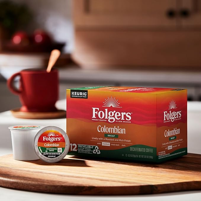 Folgers Colombian Decaf Medium Roast Coffee, 12 Keurig K-Cup Pods