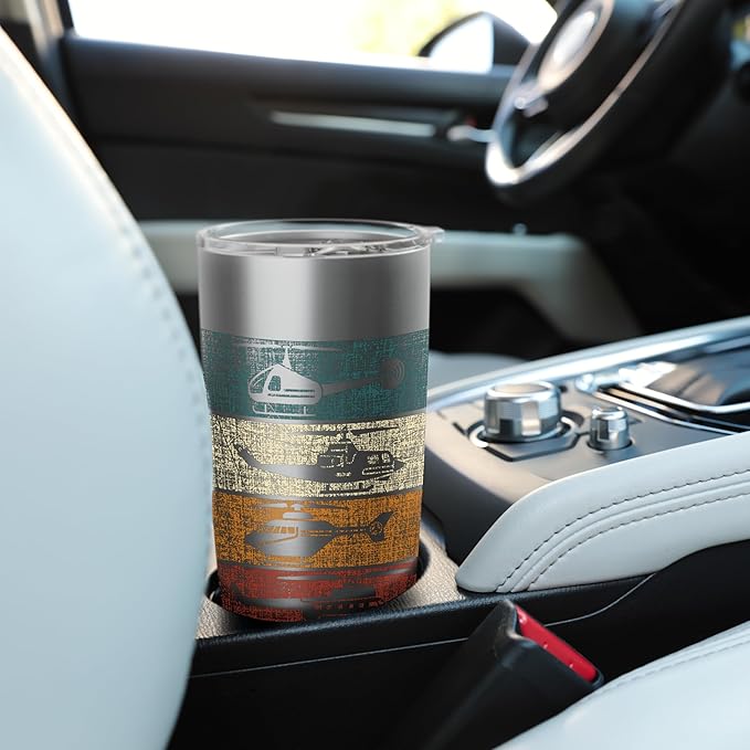 Retro Helicopter Pilot Vintage Aviation Stainless Steel Insulated Tumbler