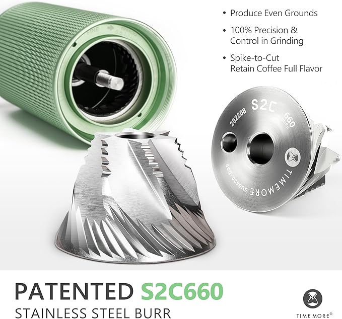 TIMEMORE Chestnut C3 ESP Pro Hand Coffee Grinder, Stainless Steel S2C Conical Burr Manual Coffee Grinder with Foldable Handle, Adjustable Grind Setting for Espresso to French Press - Green