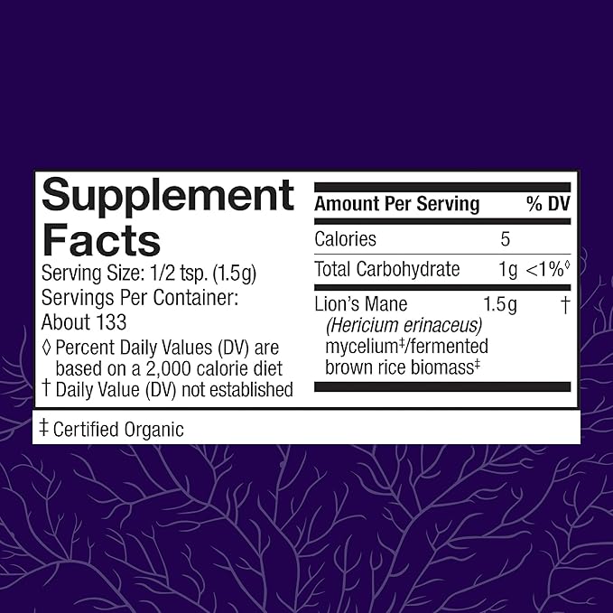 Host Defense Lion's Mane Powder - Brain Health Support Supplement - Mushroom Supplement to Support Focus & Memory Function - Immune & Nervous System Support Supplement - 7 oz (133 Servings)*
