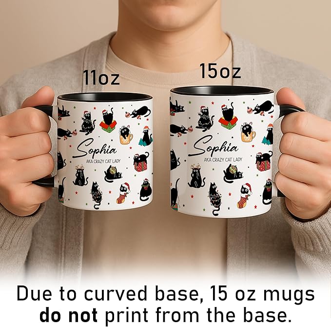 Personalized Cat Coffee Mug - Funny Black Cup - Christmas Birthday Anniversary Graduation Gift For Mom From Daughter - Cute Tea Mug For Women Cat Lover Present